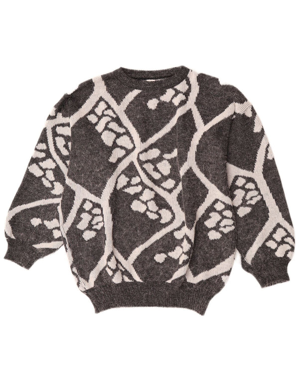 Pulover vintage pentru femei cu decolteu triplu UK 16 mare, gri, geometric