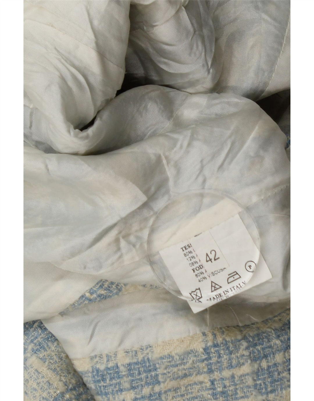 Jachetă vintage pentru femei cu 3 nasturi IT 42, bumbac cu carouri albastru mediu