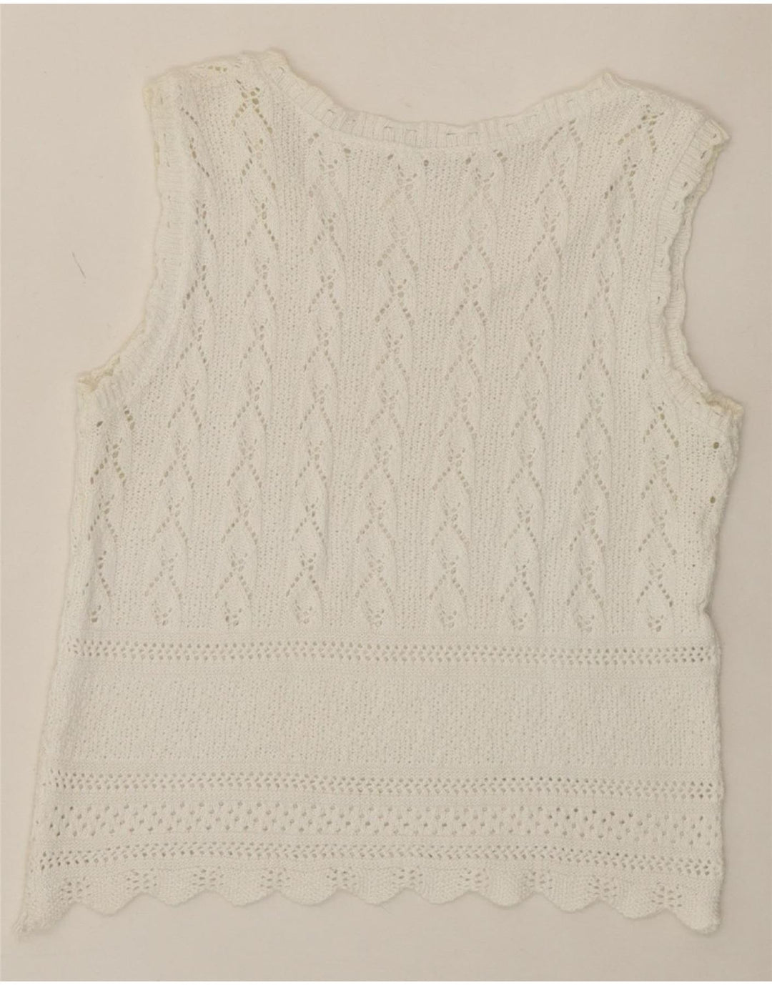 VINTAGE Womens Knit Vest Top UK 12 Medium White Cotton Vintage Vintage and Second-Hand Vintage from Messina Hembry 