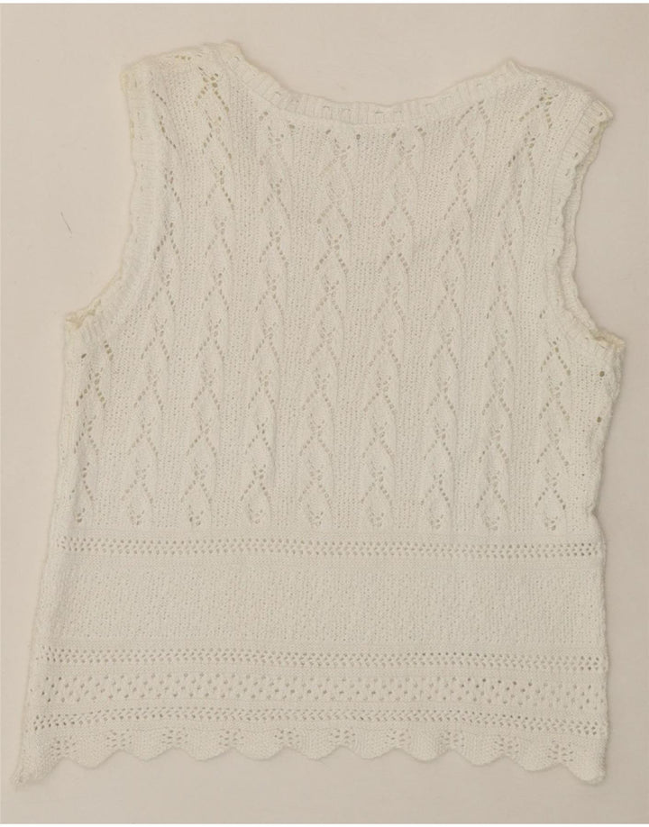 VINTAGE Womens Knit Vest Top UK 12 Medium White Cotton Vintage Vintage and Second-Hand Vintage from Messina Hembry 