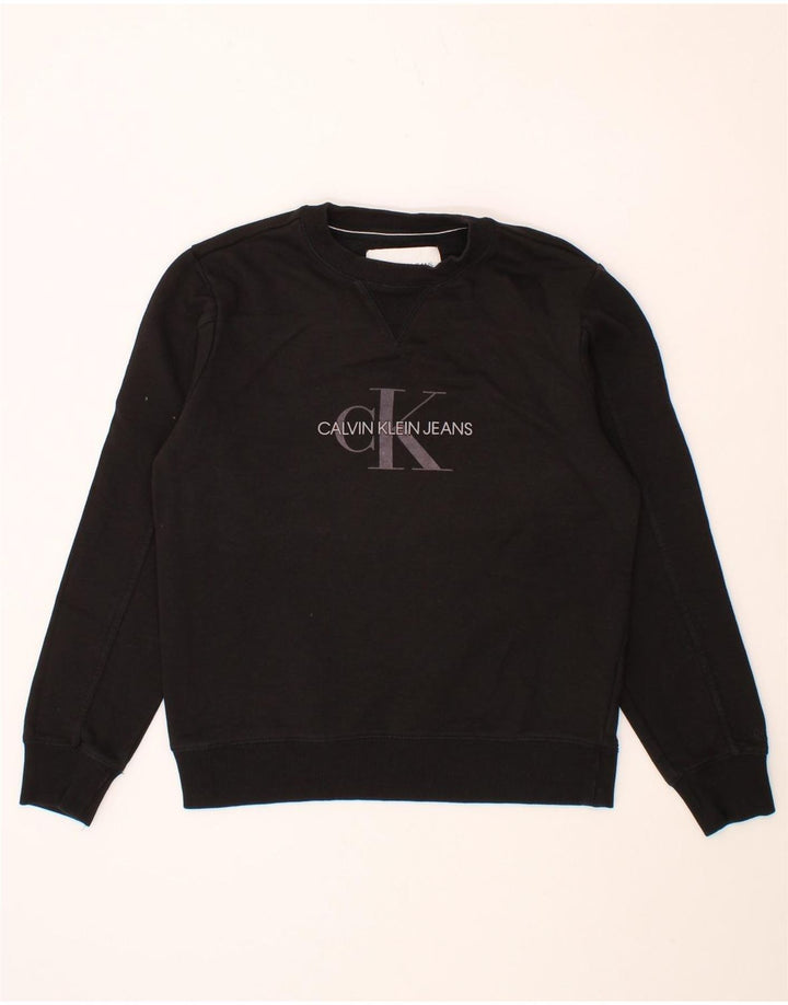CALVIN KLEIN JEANS Mens Graphic Sweatshirt Jumper Small Black Cotton Vintage Calvin Klein Jeans and Second-Hand Calvin Klein Jeans from Messina Hembry 