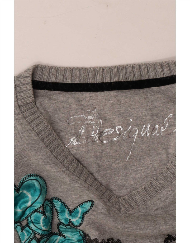Top grafic pentru femei Desigual cu mânecă lungă UK 14 Medium Grey Heart
