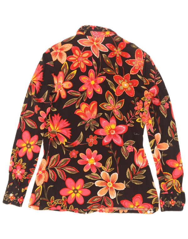 Bluză de cămașă vintage pentru femei UK 12 Medium Black Floral Bumbac