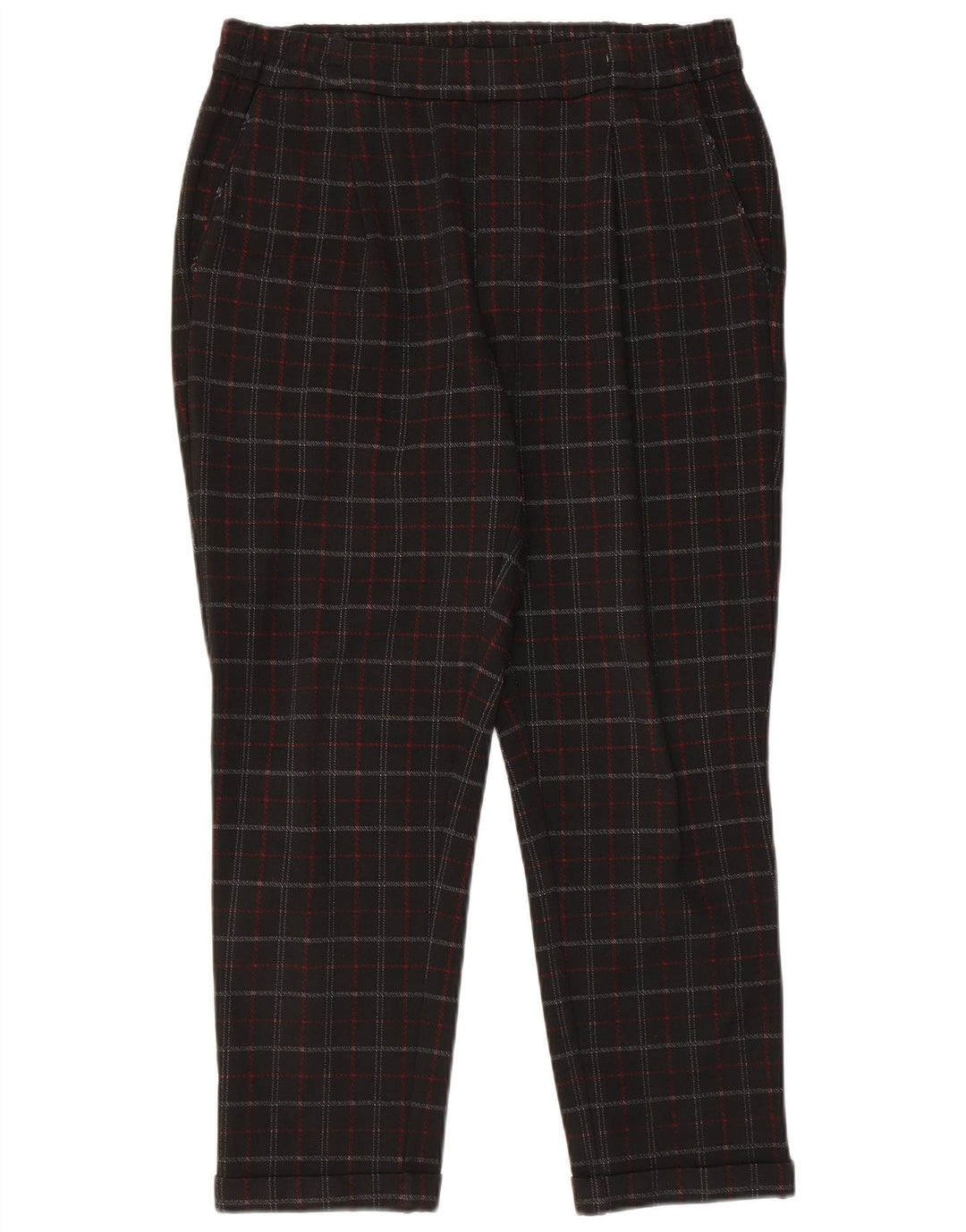 Pantaloni tăiați pentru femei BENETTON Medium W32 L24 Black Check Viscose
