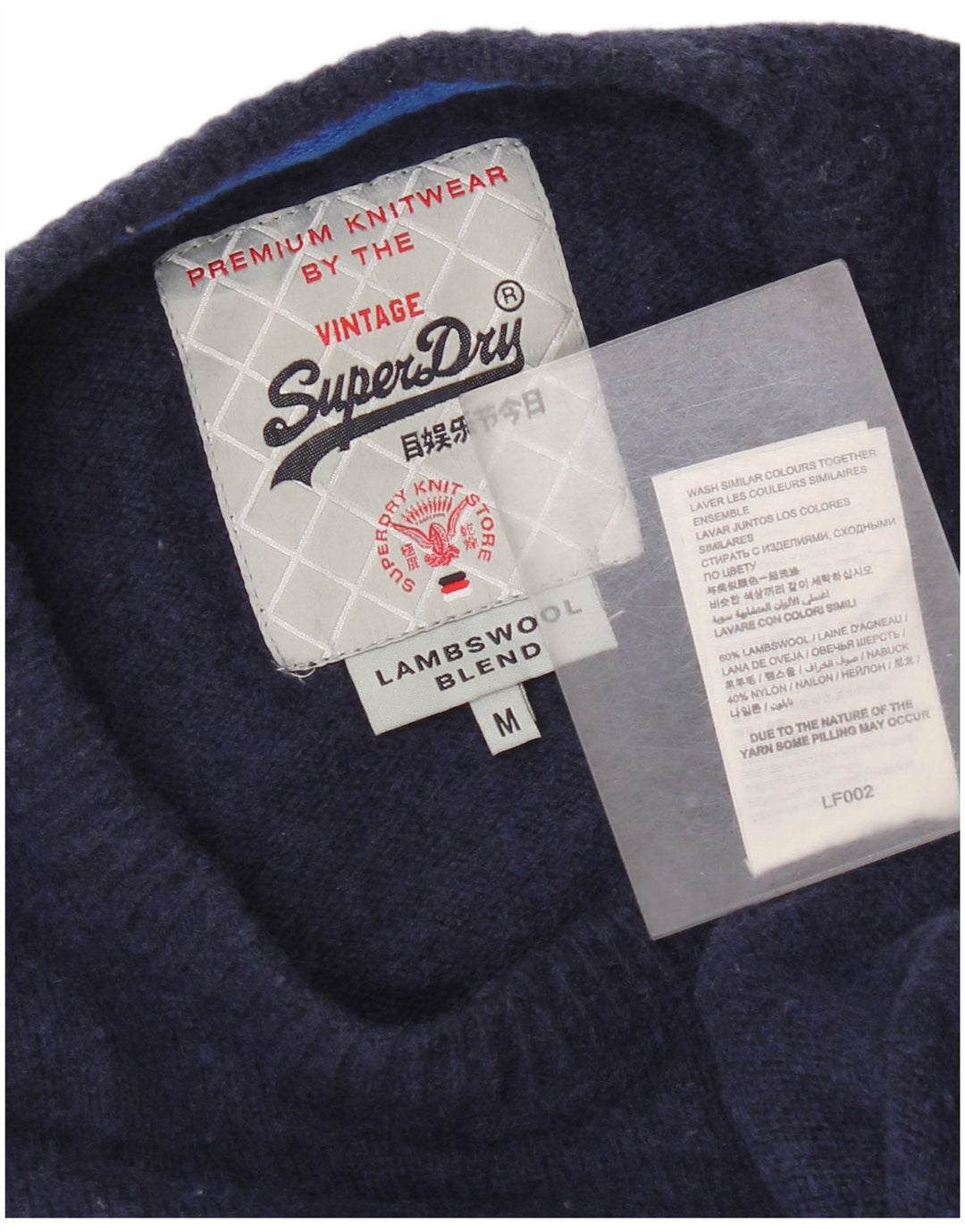 Pulover Superdry pentru bărbați, cu gât crew, lână, albastru, mediu