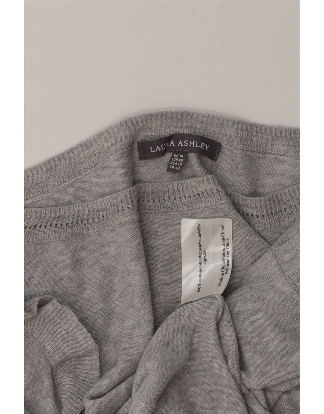 LAURA ASHLEY Pulover cu gât de barcă pentru femei UK 14 mare bumbac gri