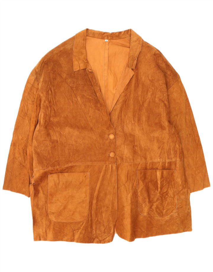 Pardesiu supradimensionat de piele intoarsa pentru femei VINTAGE UK 14 piele maro medie