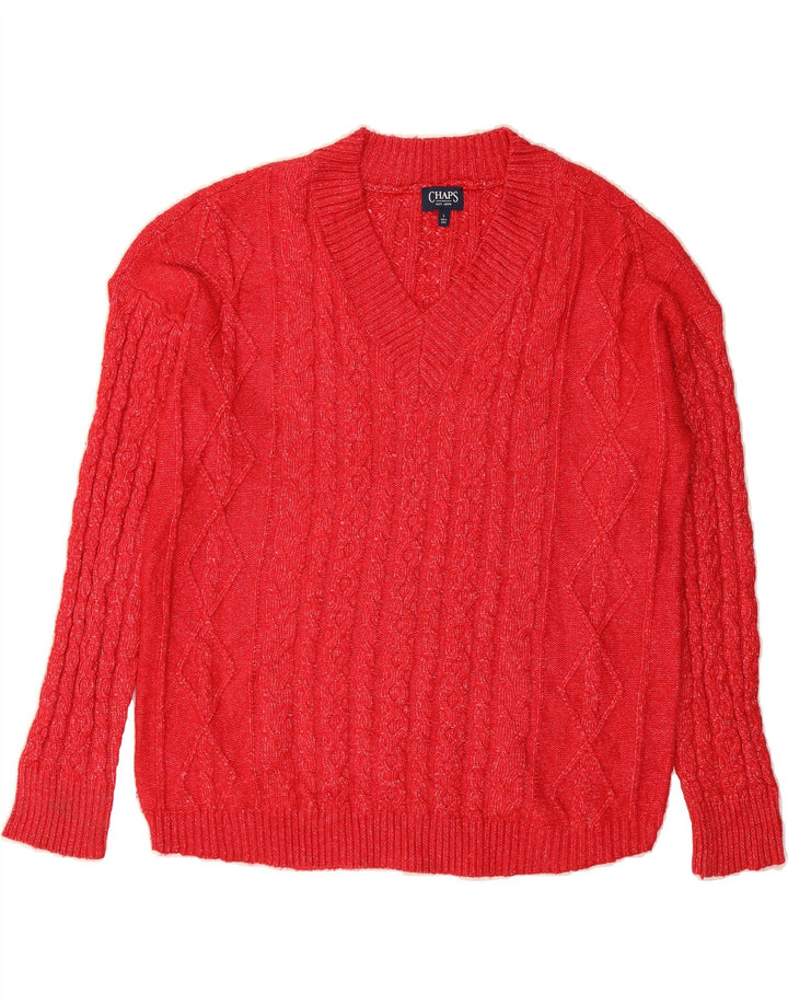 CHAPS Womens V-Neck Jumper Sweater UK 16 Large Red Polyester Vintage Chaps and Second-Hand Chaps from Messina Hembry 