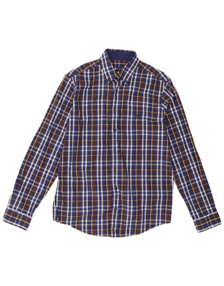 Cămașă pentru bărbați Adidas Mărimea 40, bumbac cu check albastru mediu