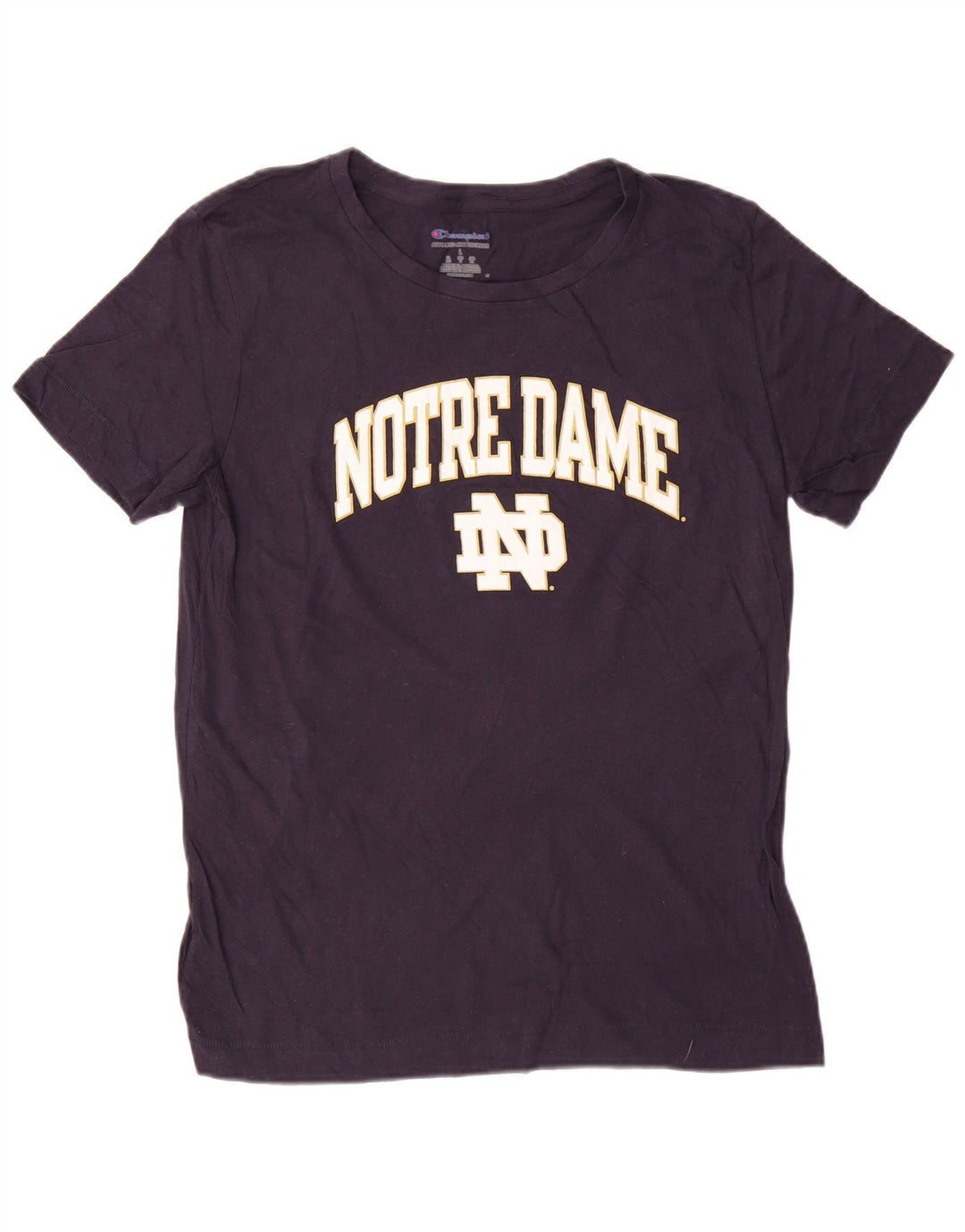 Tricou cu grafic Notre Dame Champion pentru femei Top UK 16 Mare Bumbac bleumarin