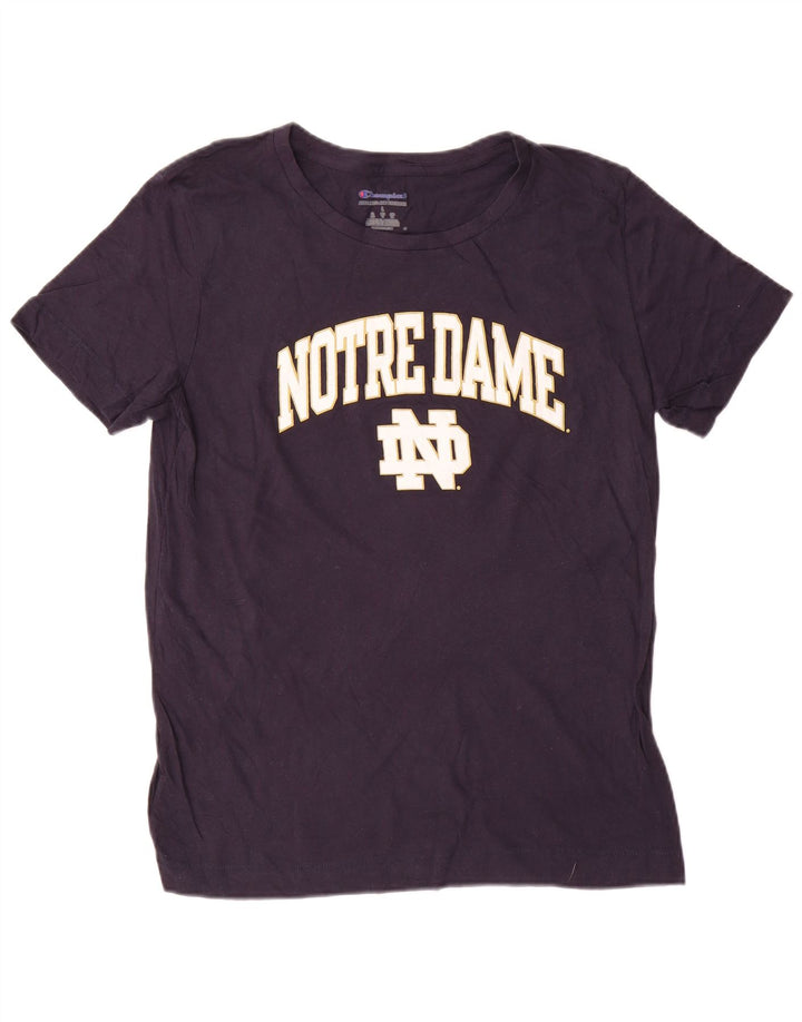 Tricou cu grafic Notre Dame Champion pentru femei Top UK 16 Mare Bumbac bleumarin