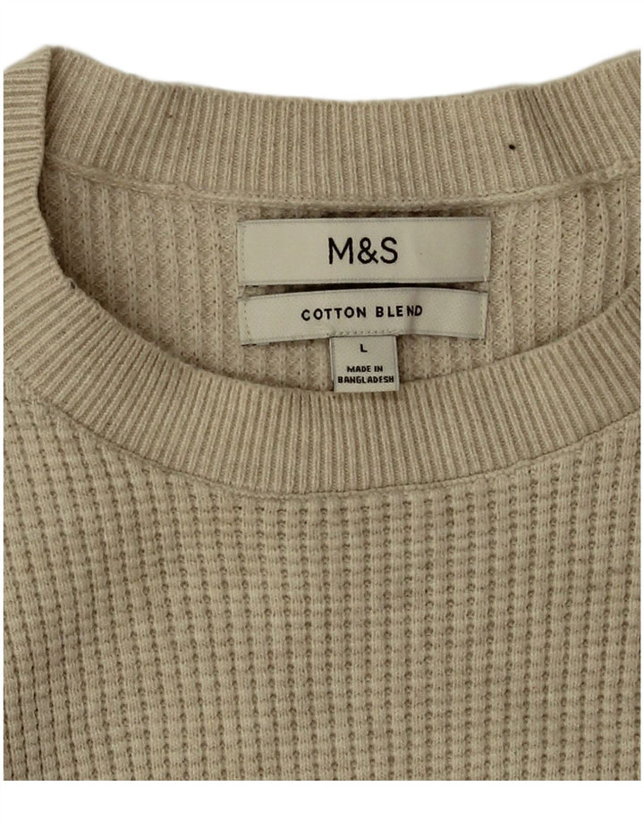 Pulover pentru bărbați Marks & Spencer cu gât roșu din poliester mare, bej