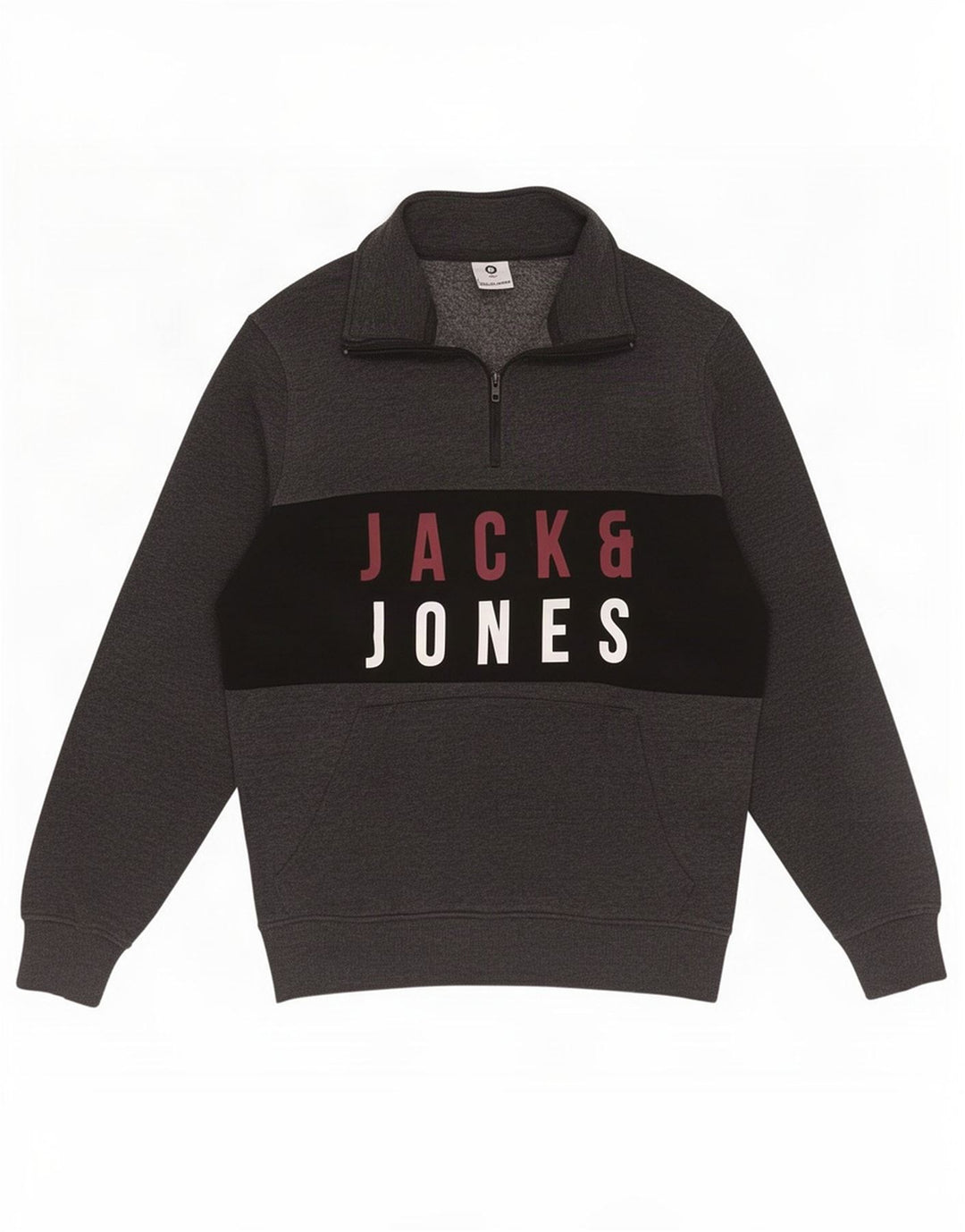 Pulover pentru bărbați Jack & Jones Core cu fermoar și gât, gri mediu