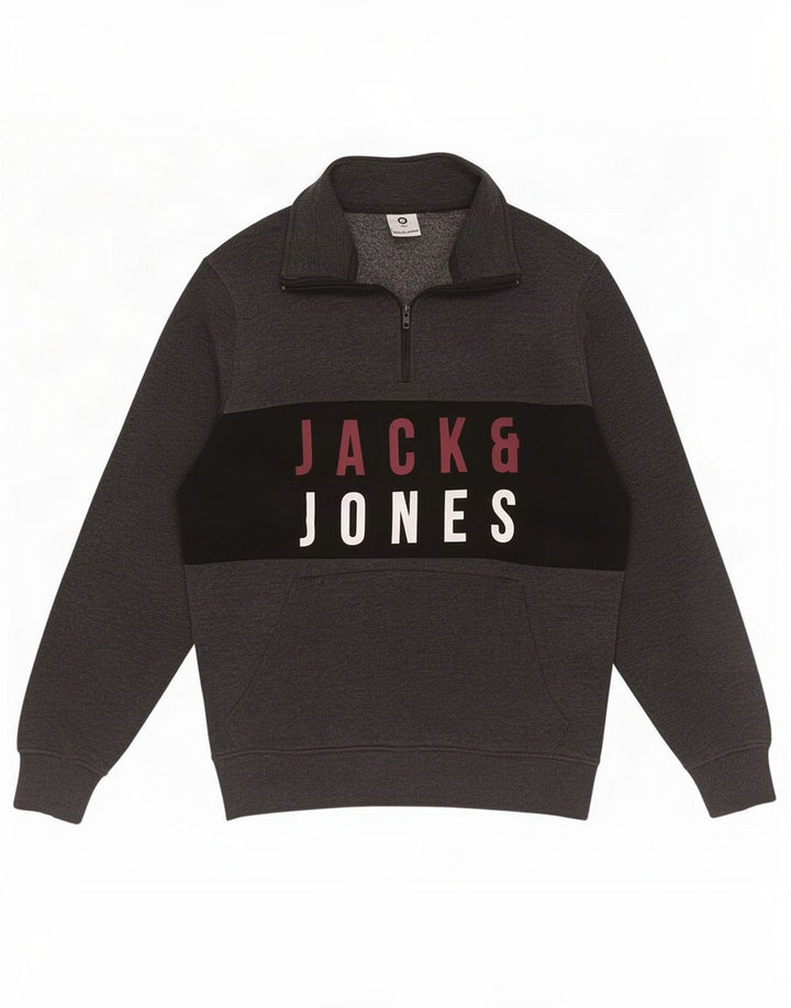 Pulover pentru bărbați Jack & Jones Core cu fermoar și gât, gri mediu