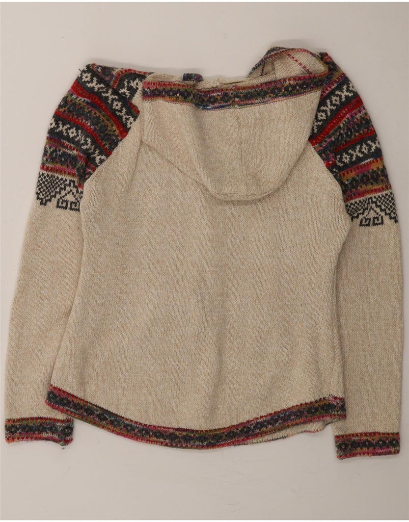 VINTAGE Girls Hooded Jumper 9-10 Years Beige Fair Isle Cotton Vintage Vintage and Second-Hand Vintage from Messina Hembry 
