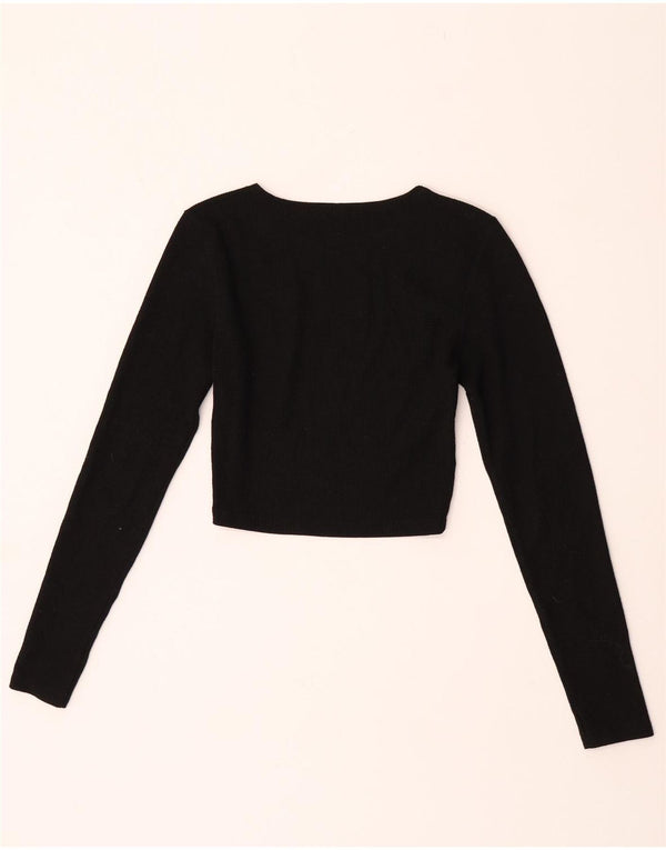 Crop Top pentru femei Zara cu mânecă lungă UK 12 Poliester mediu negru