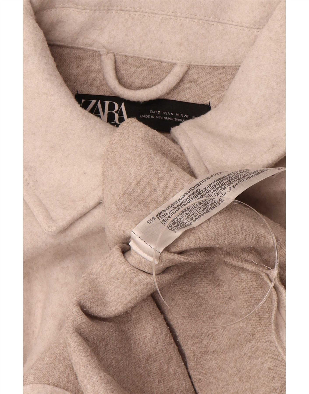 Zara Womens Oversized Shacket Jacket UK 10 Small Beige Poliester