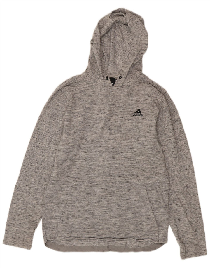Tricou cu glugă pentru bărbați Adidas cu mânecă lungă, gri mic, pătat