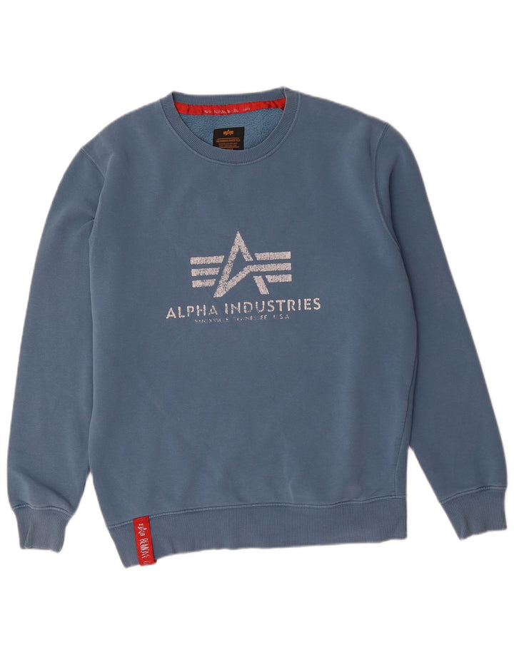 Hanorac grafic pentru bărbați Alpha Industries Pulover Bumbac albastru mediu