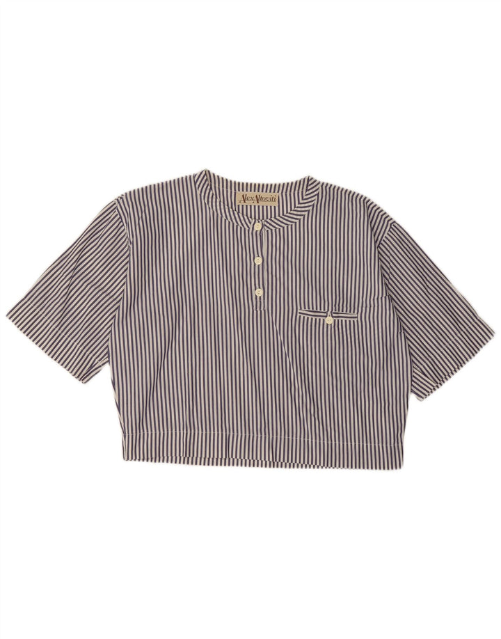 VINTAGE Bluză Crop Top pentru femei UK 14, mare, bleumarin, cu dungi