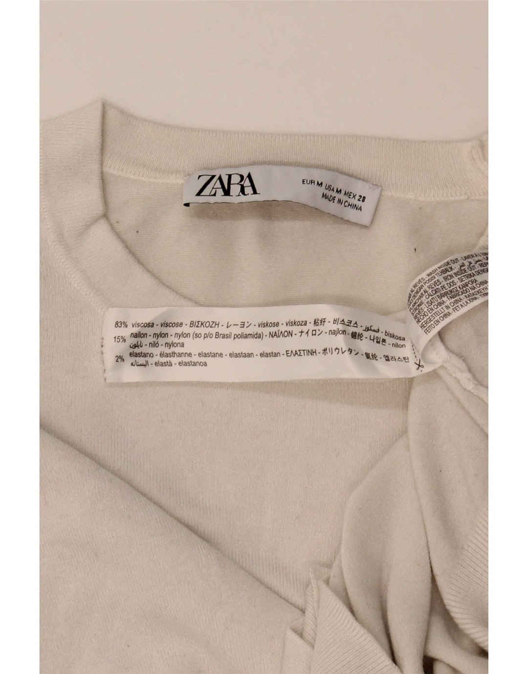 Pulover pentru femei Zara, cu gâtul turn, Vâscoză albă medie UK 12