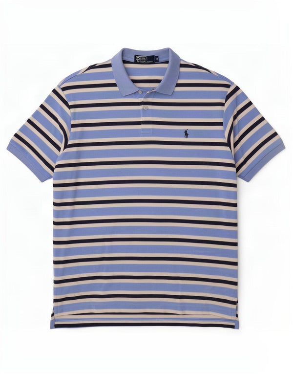 Cămașă polo Polo Ralph Lauren pentru bărbați, bumbac cu dungi albastre medii