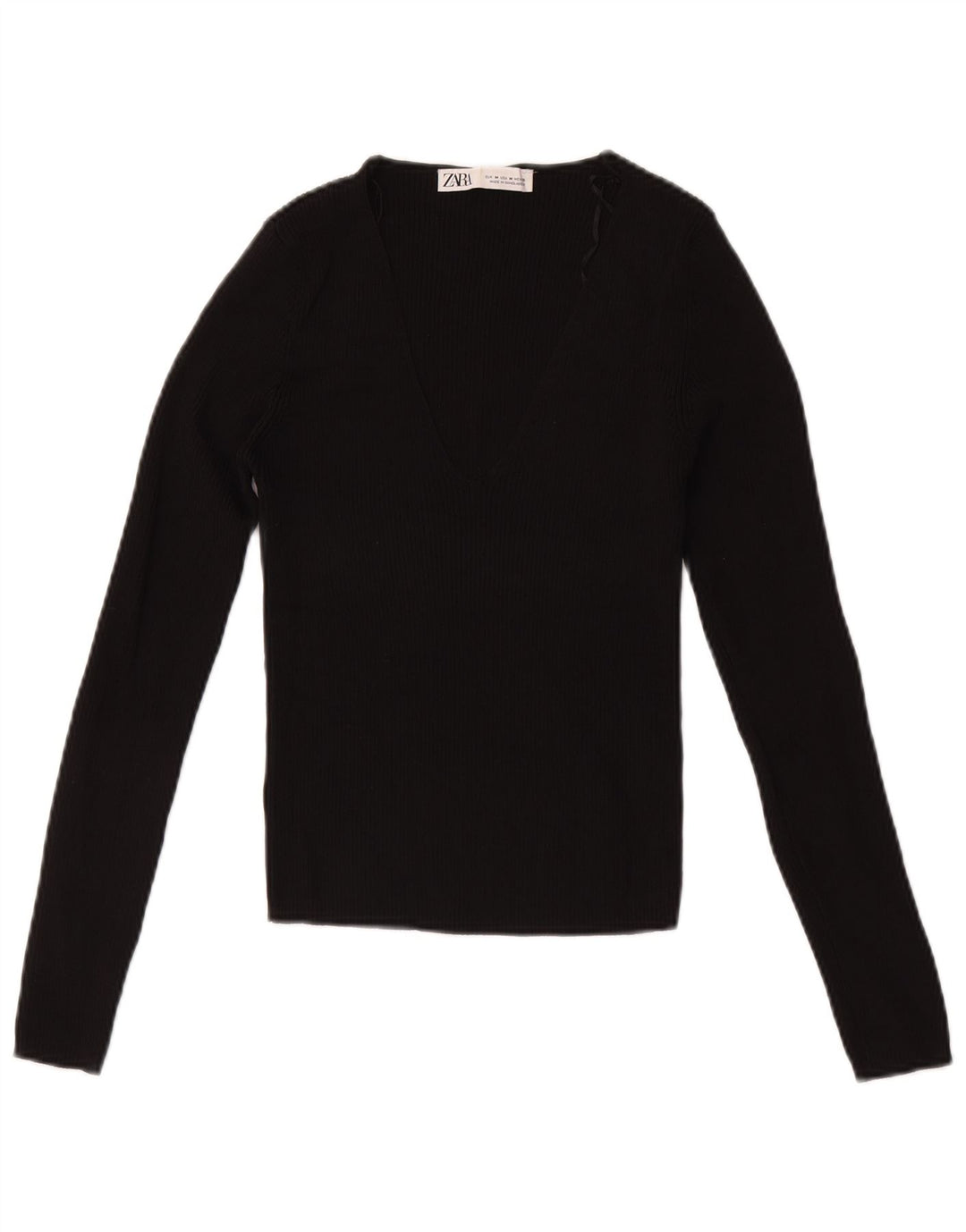 Crop Top pentru femei Zara cu mânecă lungă UK 12 Medium Black Viscose