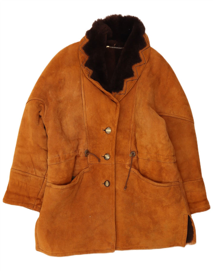 Palton supradimensionat din shearling vintage pentru femei IT 44 maro mediu