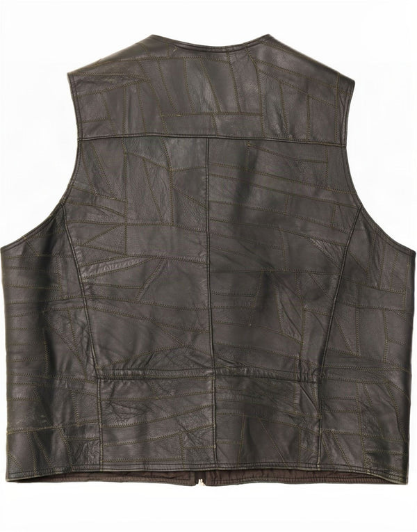 Gilet din piele vintage pentru bărbați UK 46 3XL Negru Patchwork