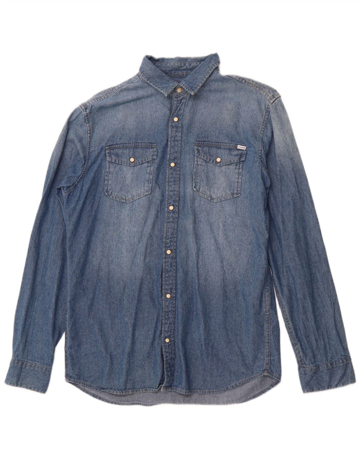Cămașă de blugi pentru bărbați JACK & JONES, bumbac albastru mare