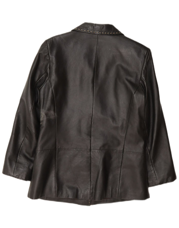 Julia S. Roma Jachetă Blazer din piele cu 3 nasturi pentru femei UK 12 Medium Black