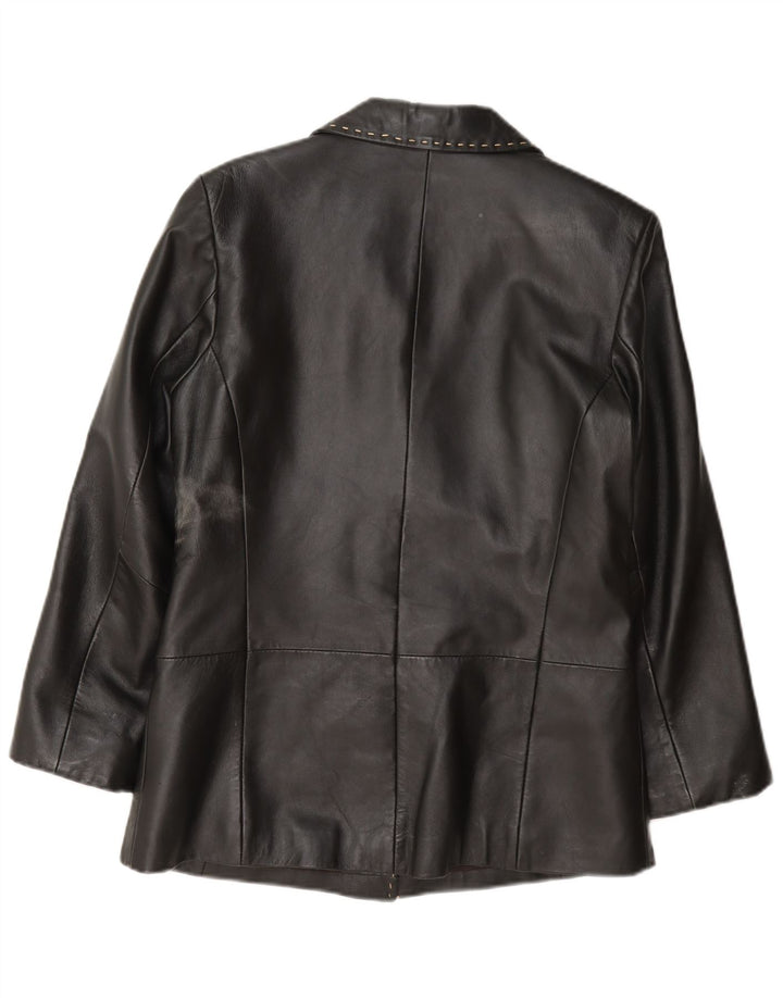 Julia S. Roma Jachetă Blazer din piele cu 3 nasturi pentru femei UK 12 Medium Black