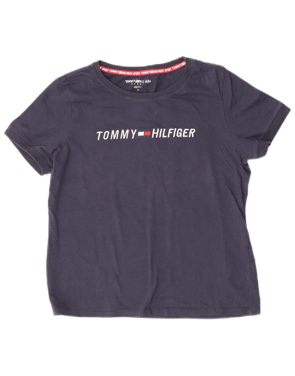 Tricou cu grafic Tommy Hilfiger pentru femei Top UK 14 Medium Bleumarin Bumbac