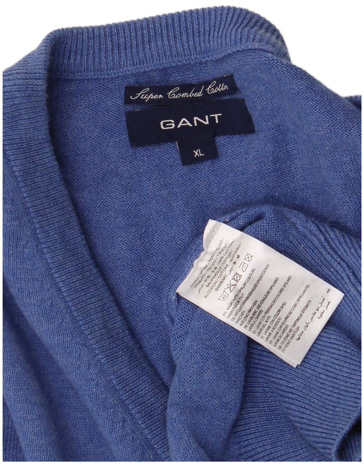 Pulover pentru bărbați Gant cu decolteu în V, XL, bumbac, albastru