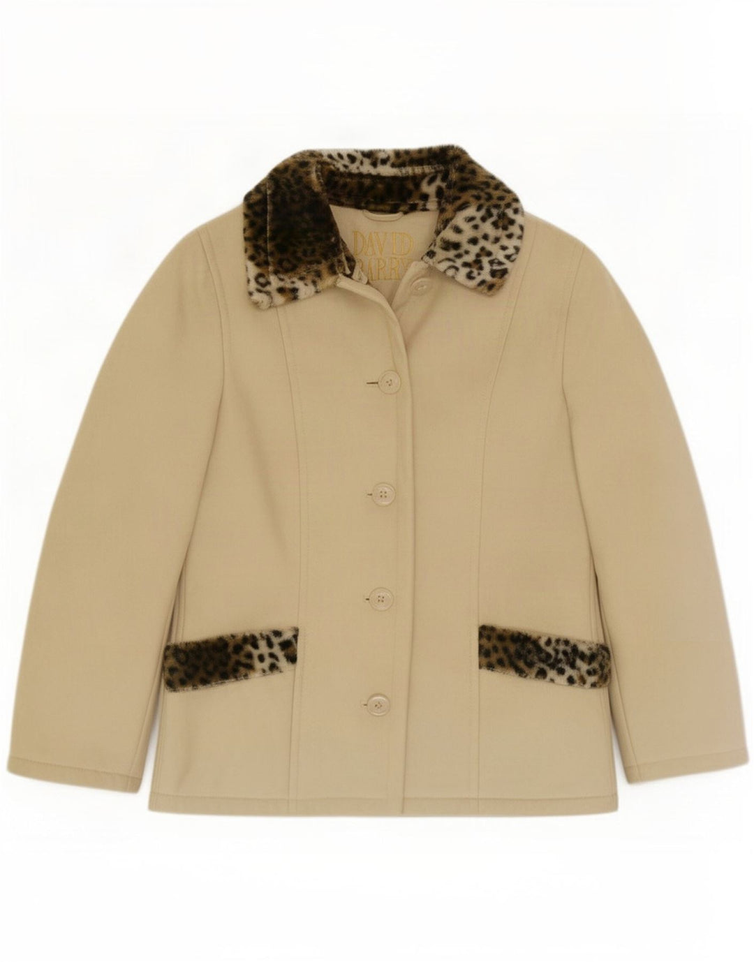Jachetă blazer pentru femei cu 4 nasturi David Barry UK 12 Medium Beige Animal Print