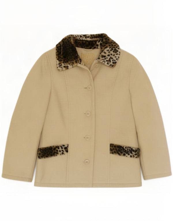 Jachetă blazer pentru femei cu 4 nasturi David Barry UK 12 Medium Beige Animal Print