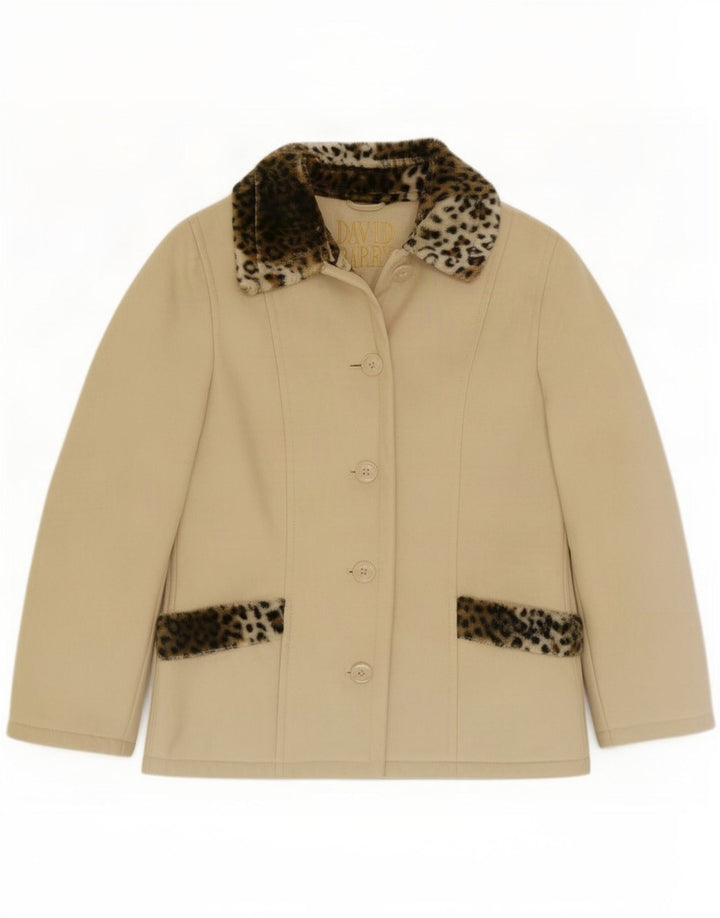 Jachetă blazer pentru femei cu 4 nasturi David Barry UK 12 Medium Beige Animal Print