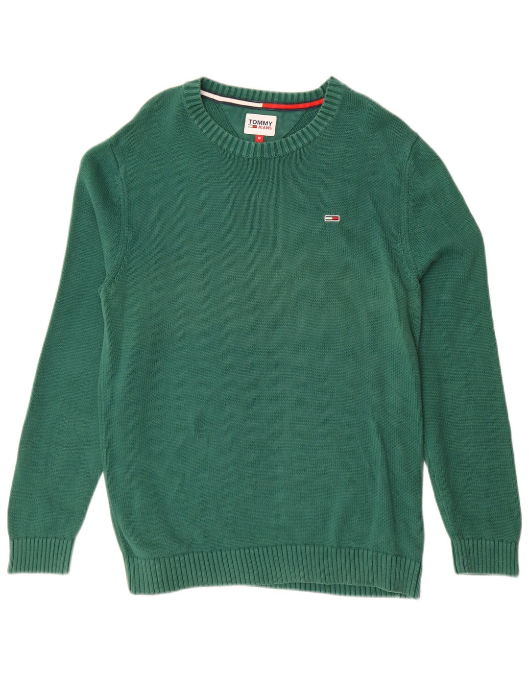 Pulover pentru bărbați TOMMY HILFIGER Pulover cu gât roșu din bumbac verde mediu