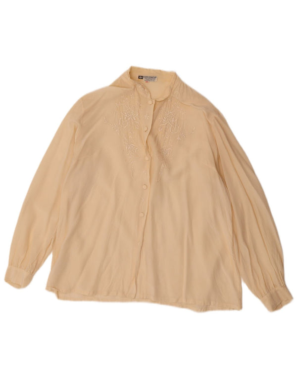 Bluză Vintage Cămașă Femei EU 40 Medium Bej Floral Mătase