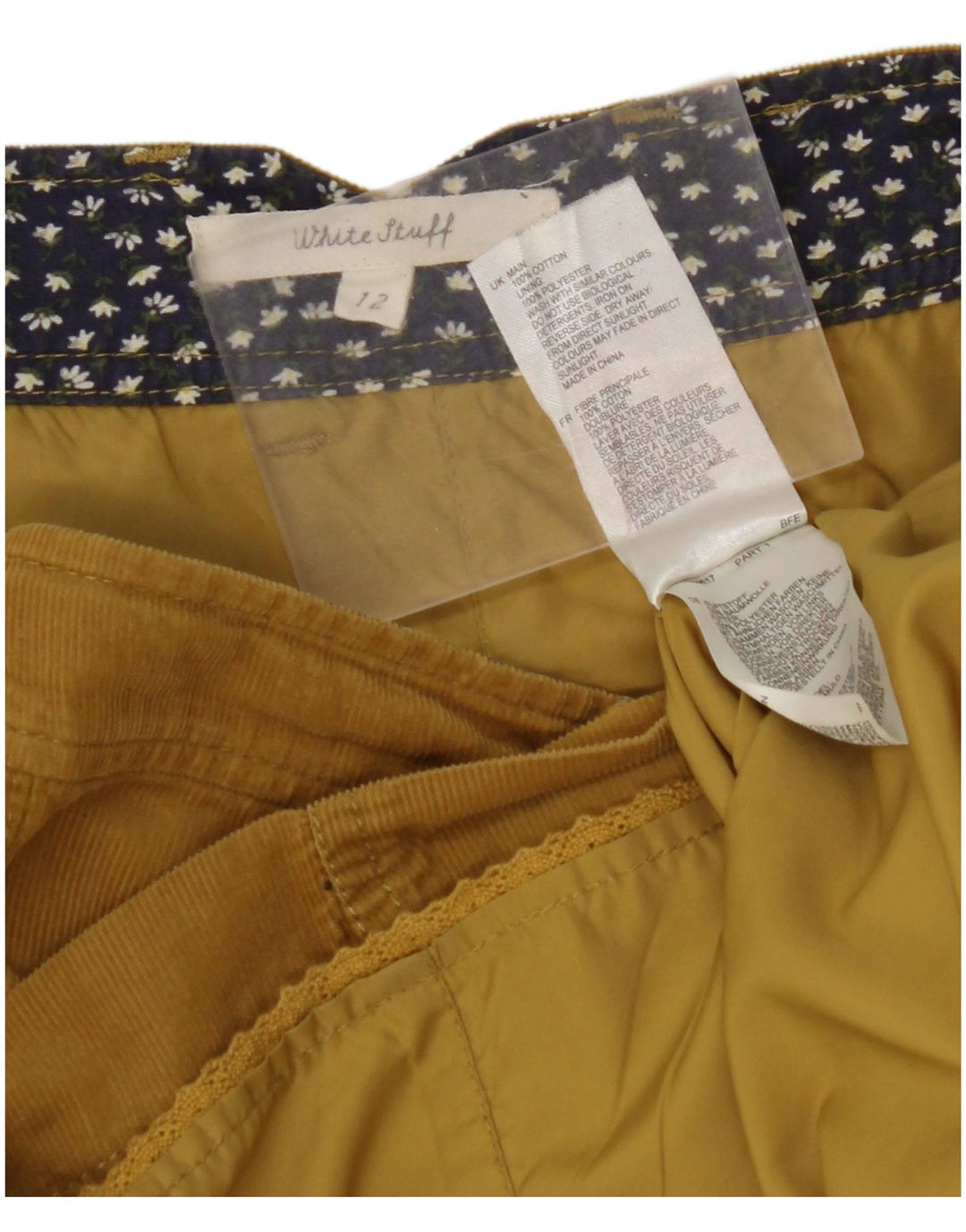 WHITE STUFF Mini fustă din velur pentru femei UK 12 Medium W32 Bumbac galben