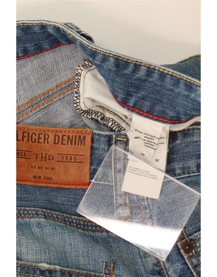 TOMMY HILFIGER Blugi Distressed drepte pentru bărbați W32 L32 Bumbac albastru