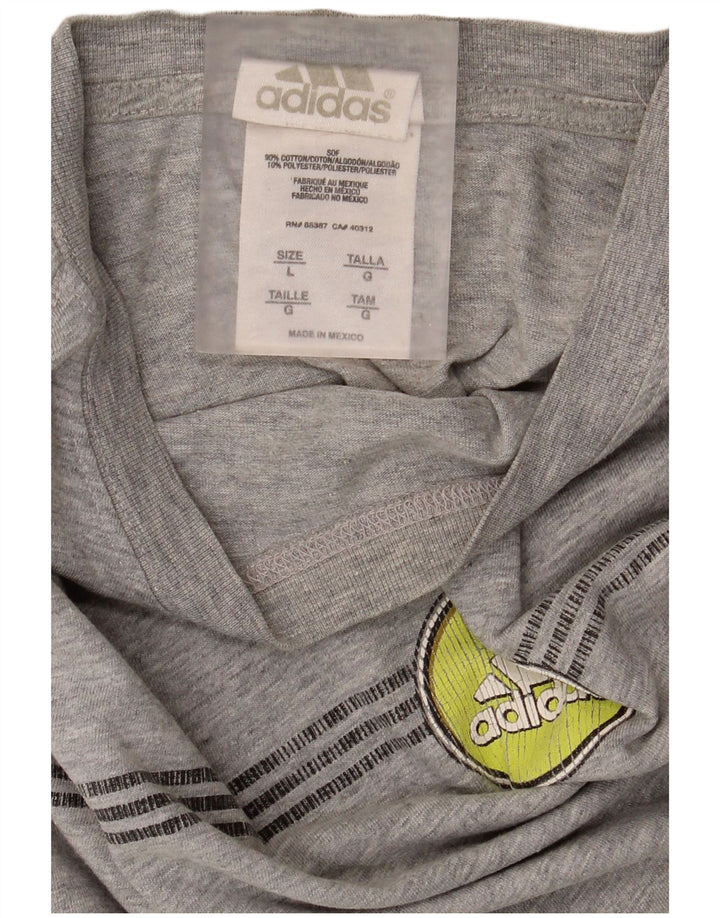 Top grafic pentru bărbați Adidas cu mânecă lungă, mare, gri bumbac