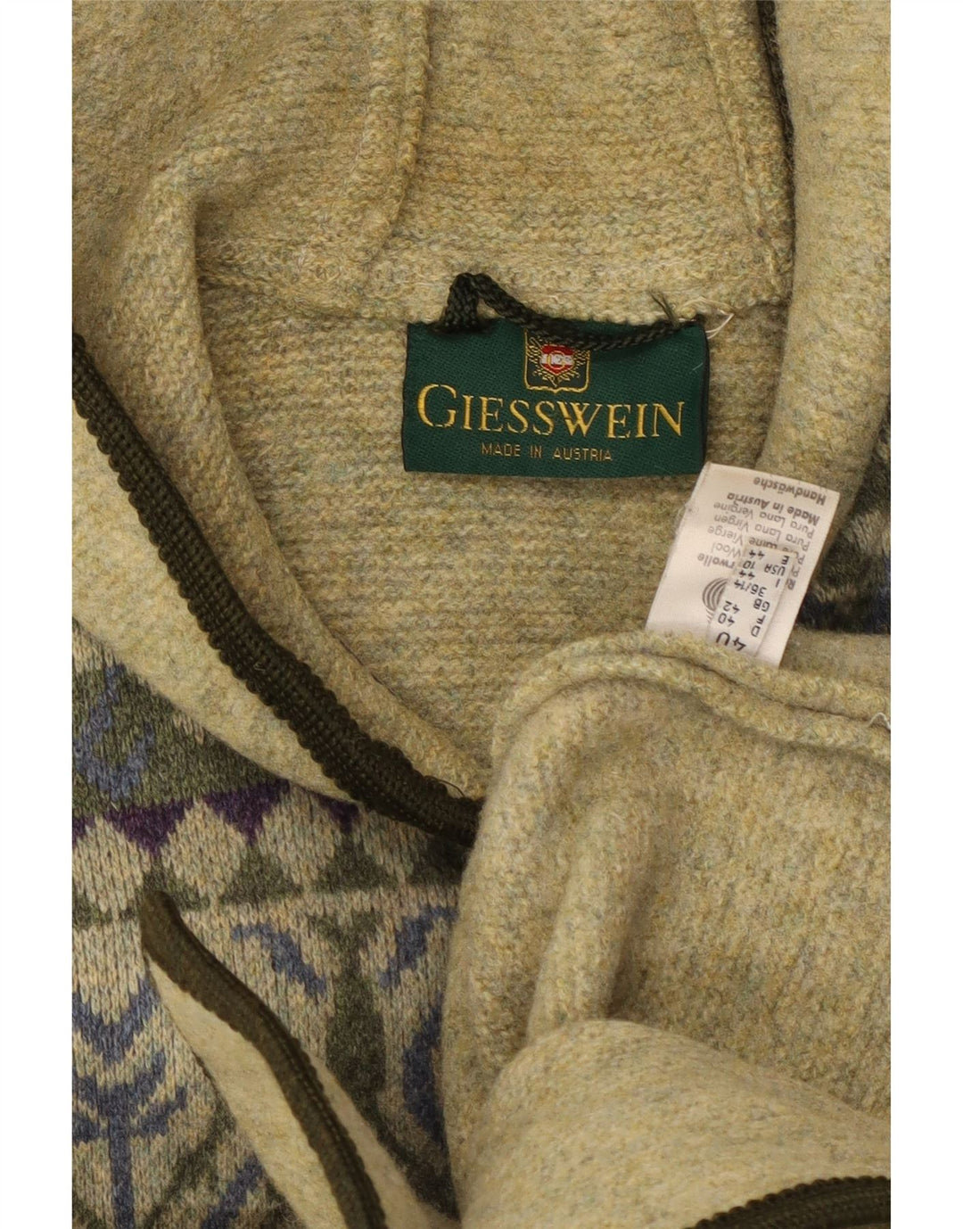 GIESSWEIN Pulover cardigan cu glugă pentru femei UK 14 Large Green Fair Isle