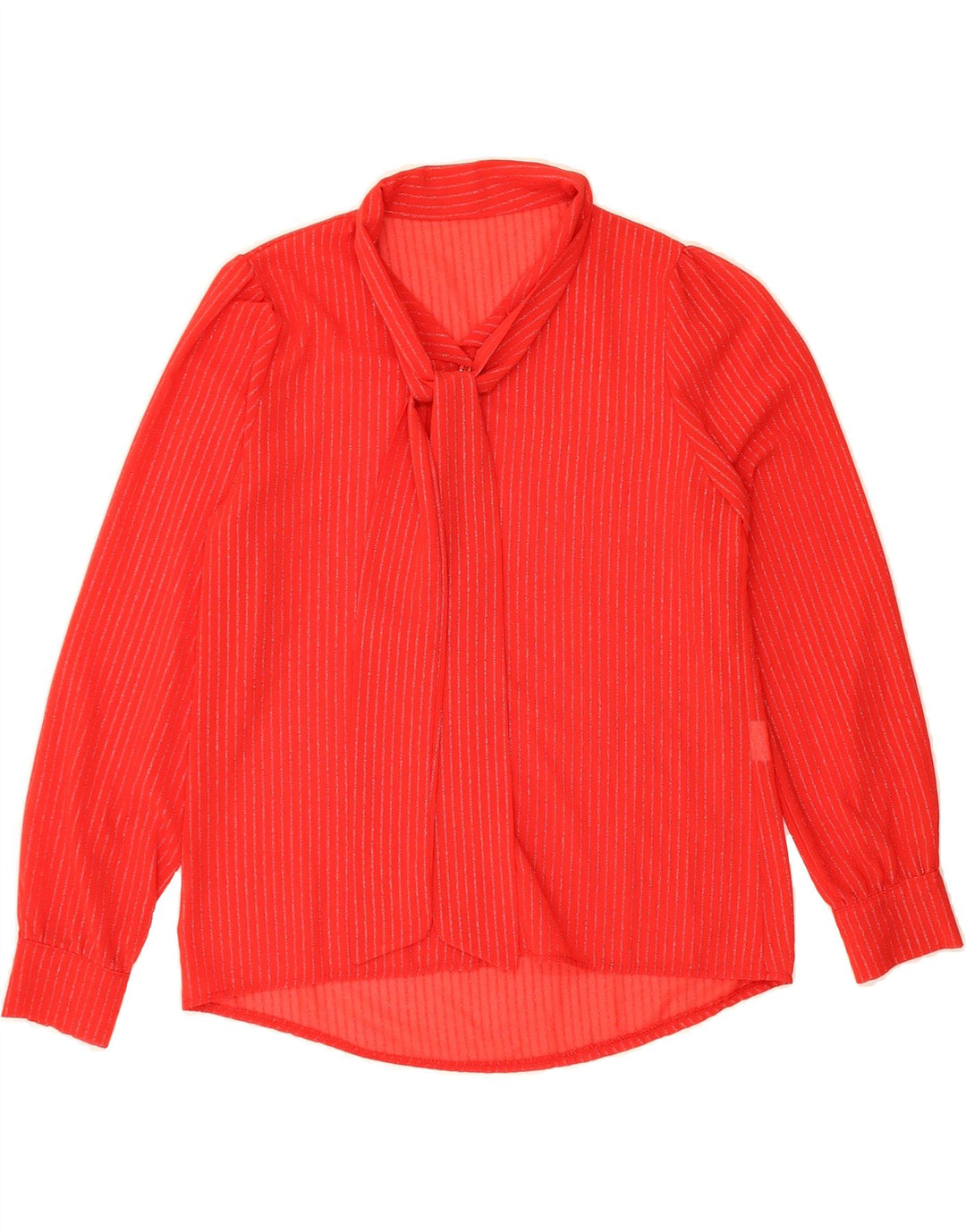 VINTAGE Womens Front Tie Shirt Blouse UK 14 Large Red Pinstripe Polyester Vintage Vintage and Second-Hand Vintage from Messina Hembry 