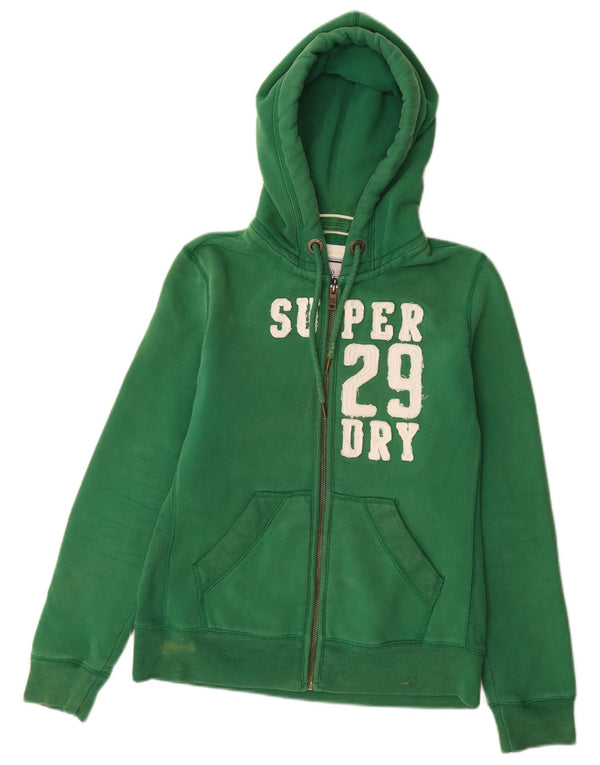 Pulover Superdry pentru damă, cu fermoar și grafic, bumbac verde mare UK 16