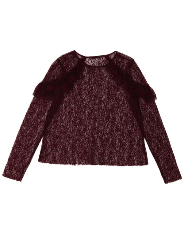 Top cu mânecă lungă pentru femei Zara UK 12 Burgundy Floral