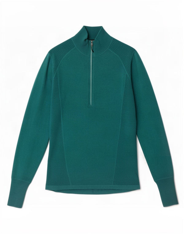 Pulover pentru femei Eddie Bauer cu fermoar și gât, UK 14, bumbac verde mare