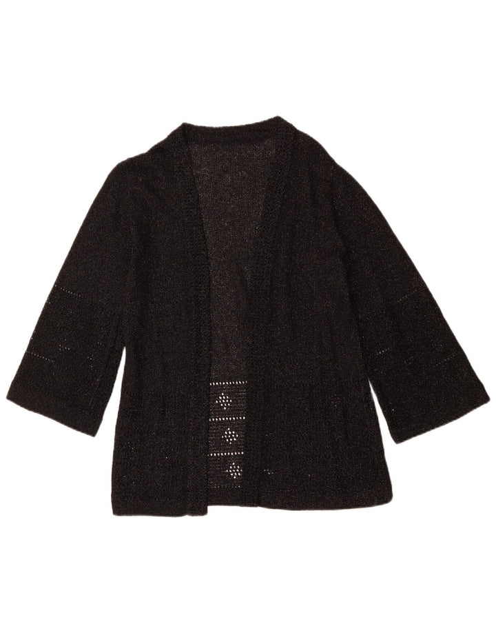 Pulover vintage pentru femei cu mâneci 3/4 deschise cardigan UK 12 mediu negru cu pete