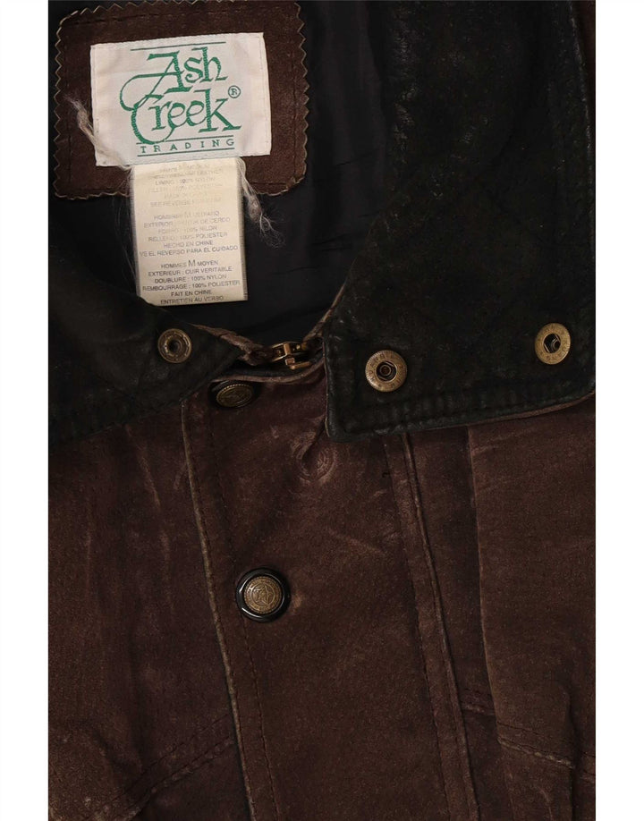 Bomber vintage pentru bărbați din piele intoarsa UK 40 mare, maro, din piele