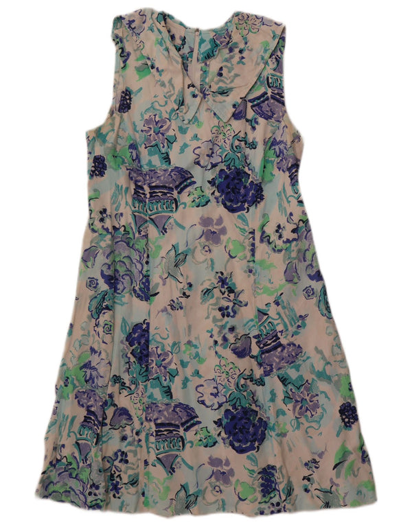 Rochie de epocă pentru femei fără mâneci în linie A UK 12 Medium Off White Floral